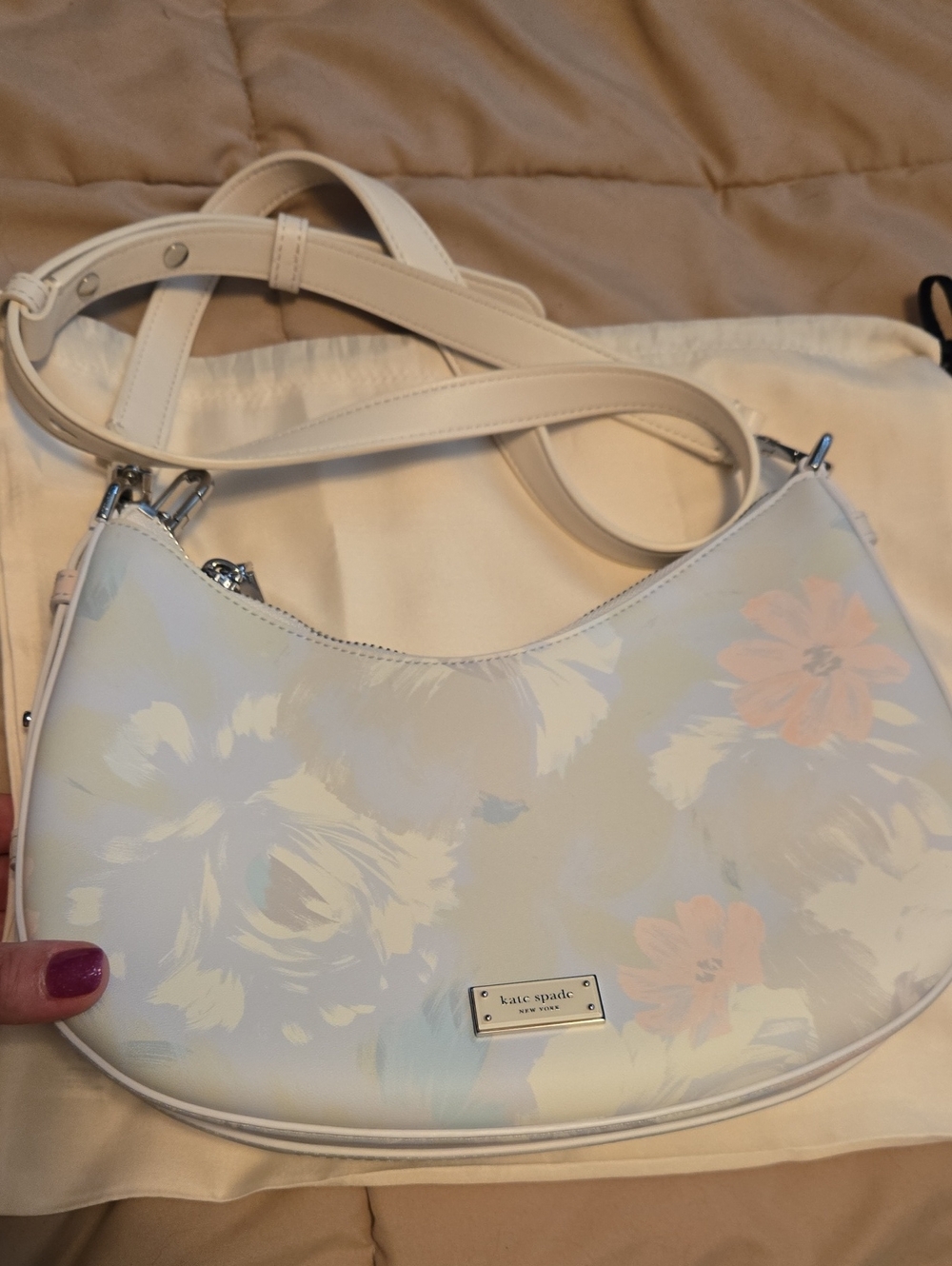 NWOT kate spade Cream Floral Crescent Shoulder Bag